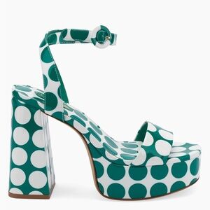 Larroudé Dolly white and green polka dot patent leather platform sandals